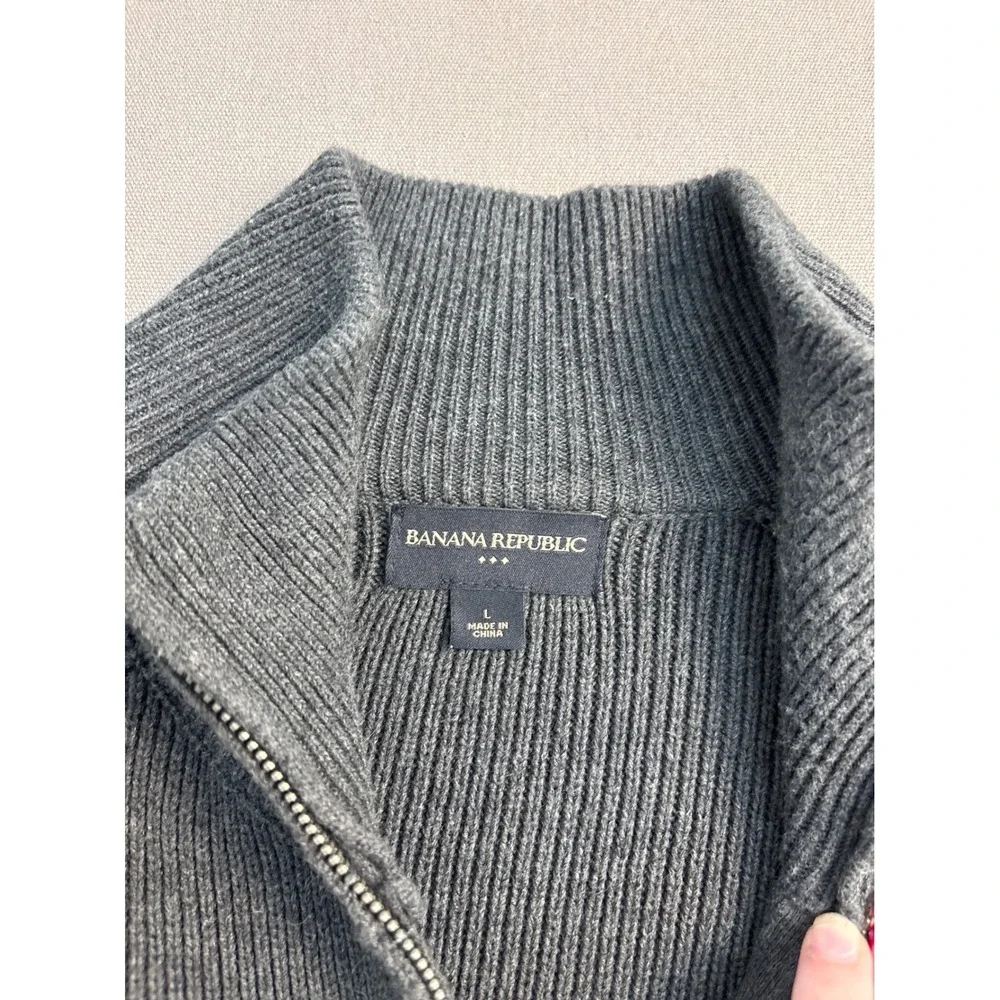 Banana Republic Mens Gray Ribbed Full Zip Mock Neck Cardigan Sweater Large 2344